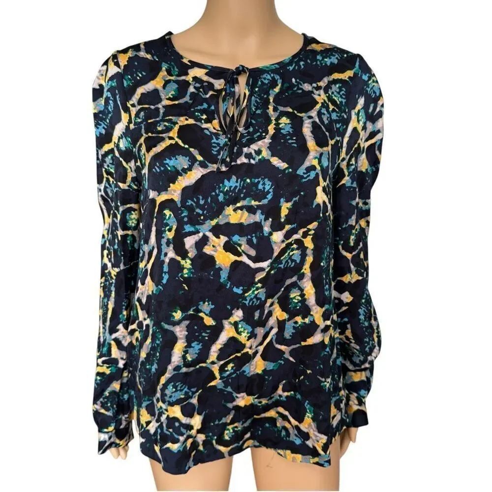 Classiques Entier Women Blue Long Sleeve Silk Top blouse size M